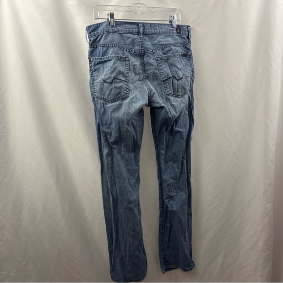 7 For All Mankind Mens Relaxed Straight Blue Jeans 32x35 Rare Light Wash Denim - Picture 8 of 12